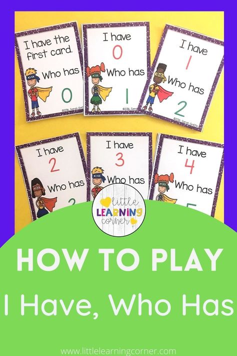 How to play I Have Who Has game as a teaching resource | prek, kindergarten, first, and second grade #ihavewhohas #funforkids Kindergarten Report Cards, Small Group Reading Activities, Second Grade Sight Words, Games For Kindergarten, Learning Corner, Report Card Comments, Reading Tutoring, Kindergarten Themes, Small Group Reading