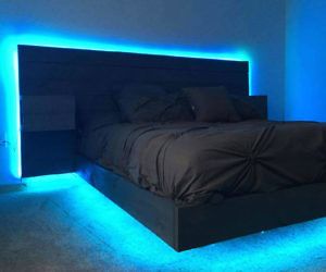 Floating Platform Bed, Floating Bed Frame, Solid Wood Bed Frame, Floating Platform, Boy Bedroom Design, Bed Frame Design, Bedroom Setup, Bedroom Bed Design, Bed Lights