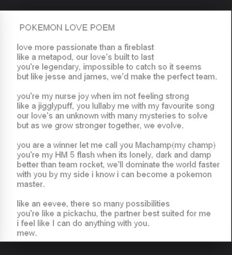 Pokemon Love Quotes, Pokemon Poem, Pokemon Quotes, Love Poem, Pokemon Pokemon, Geek Culture, Love Notes, Love Poems, Feel Better