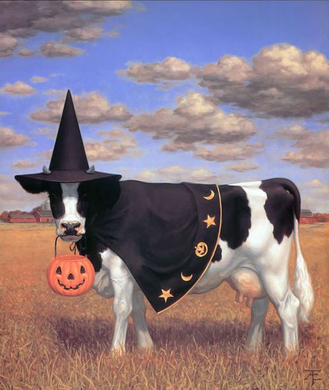 by Tristan Elwell Animated Cow, Halloween Cow, Witch Cottage, Your Welcome, Creation Photo, Cow Pictures, Cow Painting, Halloween Images, Wicked Witch