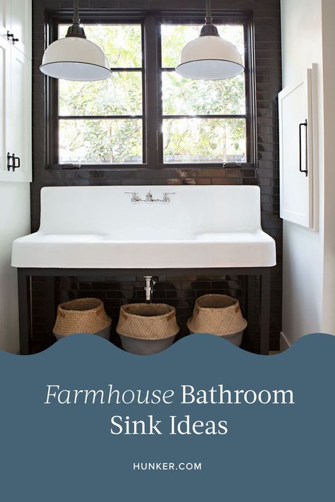 Bathroom Farmhouse Sink, Bathrooms With Farmhouse Sinks, Apron Sink Bathroom, Farmhouse Sink In Bathroom, Farmhouse Sink Bathroom, Farm Sink Bathroom, Farmhouse Sink Bathroom Vanity, Bathroom Sink Decor Ideas, Barn Sink