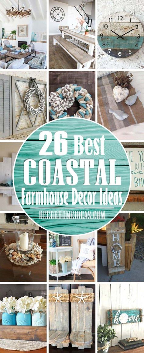 Best Coastal Farmhouse Decor Ideas. Take a look at some of the best coastal farmhouse decor ideas. If you really like the coastal and beach decor these are just for you. #farmhouse #beach #coastal #decorhomeideas Decorating Beach House Ideas, Farm Beach House Decor, Beach’s Bedroom, Diy Coastal Home Decor, Costal Decorating Diy, Boho Beach Living Room Decor, Rustic Beach House Decor Coastal Style, Beach Theme Office Ideas, Coastal Sunroom Decorating Ideas