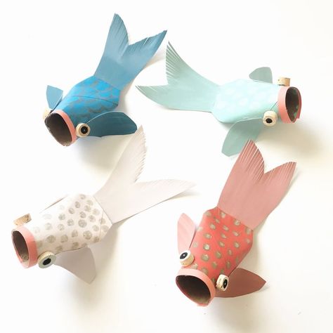 Fish Project, Fish Crafts, Toilet Paper Roll Crafts, Paper Roll Crafts, Crafty Kids, Camping Art, Childrens Crafts, Cardboard Crafts, Fish Art