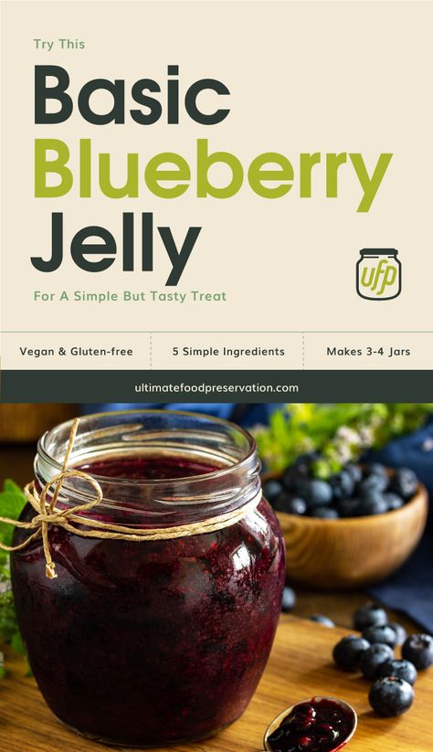 Learning how to make blueberry jelly is one of the basic recipes all homemakers should learn. Start by making this easy blueberry jelly canning recipe made from fresh blueberries. Made with only 5 simple ingredients, this water bath canning recipe is one fo the simplest homemade jelly you can make. | More jam and jelly recipes at ultimatefoodpreservation.com #canningforbeginners #waterbathcanner #blueberryrecipes #veganrecipes Jam And Jelly Recipes, Bath Jellies, Water Bath Canning Recipes, Blueberry Jelly, Blueberry Jam Recipe, Homestead Recipes, Pressure Canning Recipes, Canning Fruit, Canning Recipe