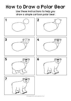 ​﻿​How to Draw a Fish Instructions Sheet (SB8283) - SparkleBox Draw A Polar Bear, Polar Bear Drawing, Art Recipes, Drawing Activity, Polar Bear Art, Teaching Holidays, Winter Art Projects, Polar Animals, Bear Drawing