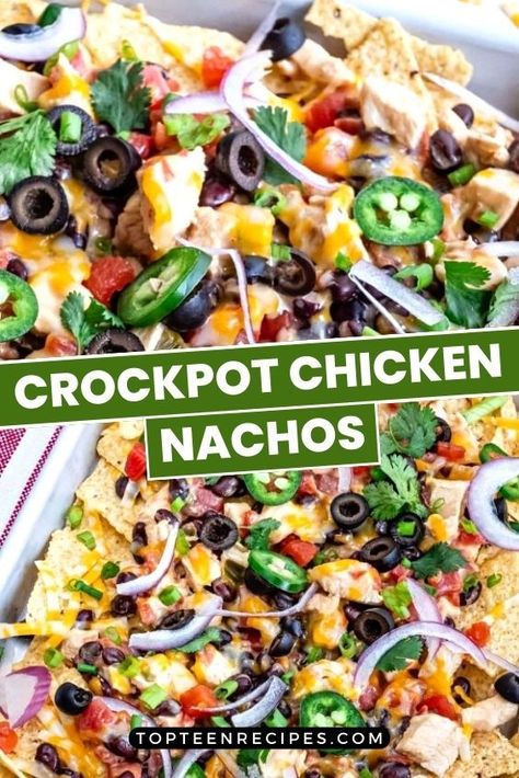 These are not your regular chicken nachos. Crockpot chicken nachos are the best. This creamy chicken nachos recipe is so easy and delicious. It makes itself while you watch the first half of the game. Chicken Nachos Crockpot, Creamy Chicken Nachos, Crock Pot Pulled Chicken, Crockpot Chicken Nachos, Pulled Chicken Crock Pot Recipes, Nacho Soup, Recipes Nachos, Crockpot Pulled Chicken, Pulled Chicken Recipes