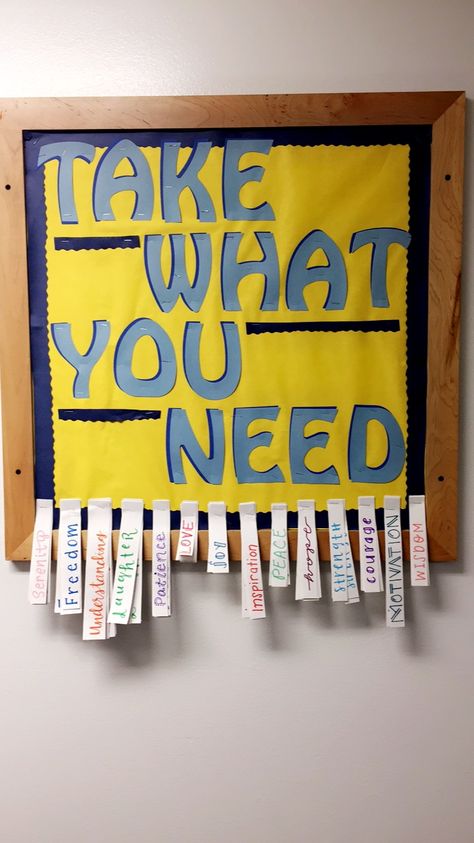 RA Bulletin Board - Take What You Need Bulletin Board Take What You Need, Take What You Need Bulletin Board, Take What You Need Board, English Bulletin Boards, Cool Bulletin Boards, School Nurse Office, Art Bulletin Boards, Ra Bulletins, Ra Boards