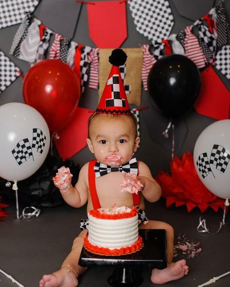 Racing First Birthday Pictures, Race Car Smash Cake, Racing Cake, Race Car Themes, First Birthday Pictures, Race Car Birthday Party, Race Car Birthday, Car Birthday, First Birthday Party Themes