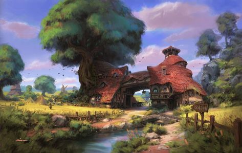 Environmental Concept Art - Album on Imgur Fantasy Farm Concept Art, Fantasy Farm Art, Farm Fantasy Art, Fantasy Farm, Fantasy Town, Farm Art, Image Painting, Fantasy House, Artist Websites