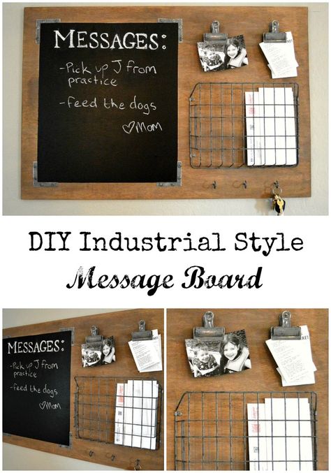 DIY Industrial Style Message Board | Home Remedies Industrial Diy Decoration Ideas, Industrial Diy Decoration, Diy Office Decor, Industrial Diy, Industrial Home Design, Industrial House, Message Board, Cork Board, Board Ideas