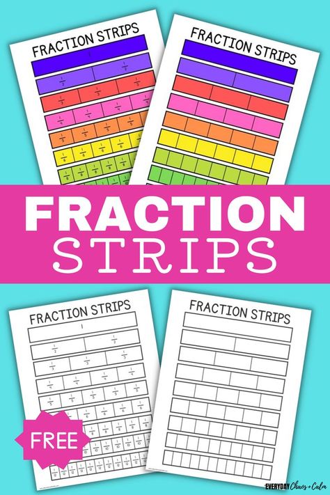 Are your kids learning fractions? Use these free printable fraction strips to help them learn and identify fractions, equivalent fractions, and parts of a whole. Fraction strips are handy math manipulatives that allow kids to visually see fractions. The can be used as a reference tool for 1st grade, 2nd grade, 3rd grade, 4th grade, and 5th grade- or any age who needs help remembering fractions! Free Fractions Printables, 4th Grade Fractions Activities, Introducing Fractions 3rd Grade, 5th Grade Fractions Activities, Teaching Equivalent Fractions, Comparing Fractions 3rd Grade, Fraction Equivalent, Equivalent Fractions Anchor Chart, Fractions 3rd Grade