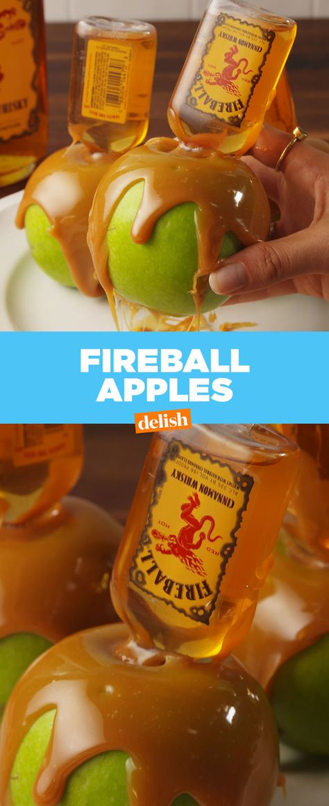 Fireball Apples, Fireball Recipes, Alcoholic Treats, Halloween Drinks Alcohol, Thanksgiving Drinks, Boozy Desserts, Fall Apples, Halloween Drinks, Fall Drinks