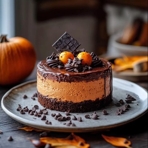 Pumpkin Chocolate Mousse Cake: Decadent Fall Dessert Recipe Pumpkin Chocolate Mousse, Pumpkin Mousse Cake, Pumpkin Mousse, Chocolate Mousse Cake, Fall Dessert Recipes, Fall Dessert, Seasonal Ingredients, Pumpkin Chocolate, Mousse Cake