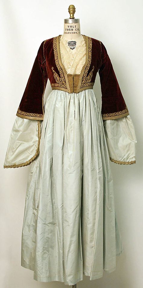 Greek - 1835–1949; Athena's nightdress Athenian Clothing, Greece Culture Clothes, Traditional Greek Dress, Greek Traditional Clothing, Traditional Greek Clothing, Turkish Costume, Greek Traditional Dress, Ottoman Dress, Greek Dress