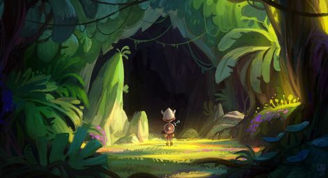 "Jungle" by Andrey Osadchikh Landscape Drawing Tutorial, Game Art Environment, Jungle Tropical, Simple Artwork, Comic Layout, Forest Illustration, Matte Painting, Character Design Animation, Visual Development