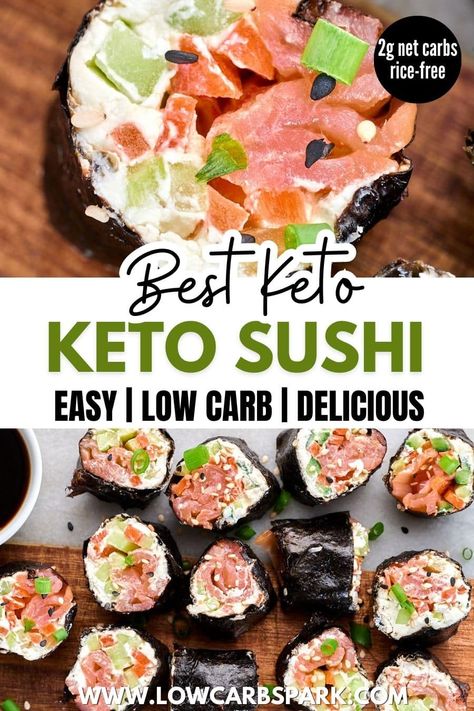 Keto Sushi Rolls, Sushi Without Rice, Sushi Rolls Recipe, Recipe With Cauliflower, Keto Sushi, Low Carb Sushi, Keto Shrimp Recipes, Keto Lunches, Sushi Roll Recipes