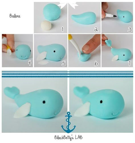 Kue Fondant, Whale Cake, Fondant Animals, Fondant Tutorial, Tanah Liat, Fondant Decorations, Polymer Clay Animals, Fondant Figures, Sugar Craft