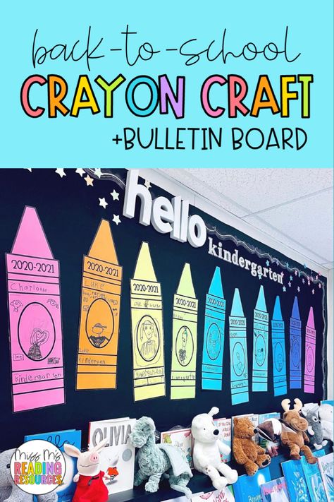 Enhance your back-to-school and end-of-year curriculum and bulletin board with these oversized crayon crafts! Students will love crafting these 27" crayons and seeing them "published" on a classroom bulletin board! Large "Our Colorful Year" letters also included. #MissMsReadingResources #Backtoschool #endofyear #craft #crayons #bulletinboard #classroomdecor #Kindergarten Classroom Donation Ideas, Crayon Bulletin Boards, Preschool Room, Crayon Crafts, Classroom Bulletin Board, Kindergarten Classroom Decor, Preschool Rooms, Pre K Graduation, Preschool Bulletin