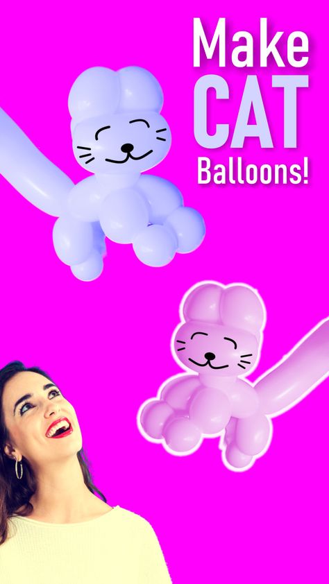 Learn to make a cute cat balloon animal. Just follow our easy step by step video for beginners that walks you through the entire balloon twisting process. This is one adorable balloon animal sculpture. If you like cats, you'll definitely want to learn to make one. Balloon Modelling Step By Step, How To Make A Balloon Animal, Ballon Animals Step By Step Easy, Cat Balloon Animal, Balloon Animals Easy Step By Step, Ballon Twisting, Balloon Sculptures Diy, Dog Balloon Animal, Easy Balloon Animals