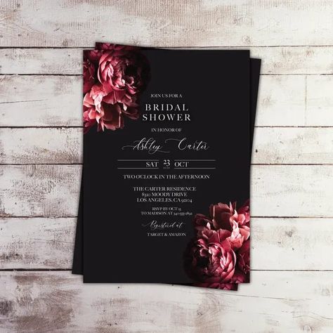 EDITABLE Moody Bridal Shower Invitation, Dark Floral Invitation, Romantic Moody Floral Wedding Shower Invite, Template | Etsy Moody Floral Wedding, Moody Wedding Invitations, Fall Party Themes, Baby Shower Advice Cards, Winter Bridal Showers, Fall Birthday Parties, Budget Friendly Wedding, Floral Save The Dates, Fall Bridal Shower