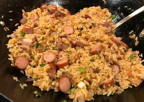 Rice Recipe Ideas, Bacon Fried Rice Recipe, Bacon Fried Rice, Bacon Rice, Homemade Hot Dogs, Leftover Rice Recipes, Steamed Food, Hot Dog Toppings, Bacon Fries