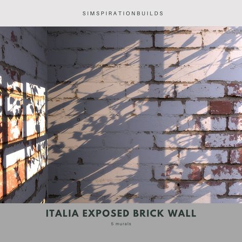 Italia Exposed Brick Wall Murals | SimspirationBuilds on Patreon Break Wall, Cc Mods, Sims 4 Game Mods, Sims Ideas, Sims 4 Cc Furniture, Exposed Brick Walls, Best Sims, Sims 4 Build, Sims Community