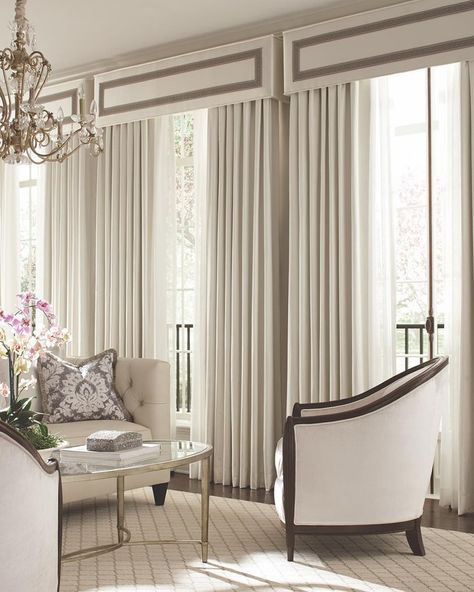 Curtain Designs Luxury, French Door Coverings, Curtain Pelmet, Glow Design, Diy Window Treatments, Door Coverings, Khao Yai, Big Room, Bedroom Curtains