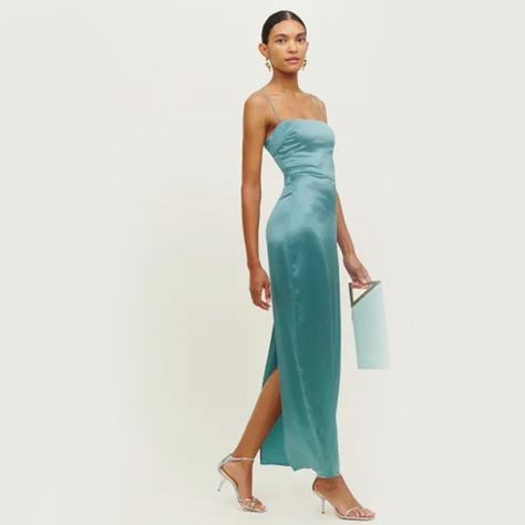 Frankie Silk Dress Reformation, Frankie Dress Reformation, Reformation Frankie Silk Dress, Reformation Frankie Dress, Silk Dress Reformation, Frankie Silk Dress, Strapless Silk Dress, Bm Dresses, Blue Silk Dress