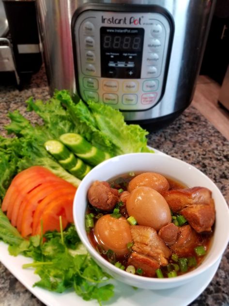 Katie's Test Kitchen - Thịt Kho Tàu Instant Pot (Vietnamese Caramelized Pork and Eggs) Thit Kho Recipe, Pork And Eggs, Thit Kho, Caramelized Pork, Easy Vietnamese Recipes, Vietnamese Pork, Boiled Vegetables, Vietnamese Cuisine, Braised Pork