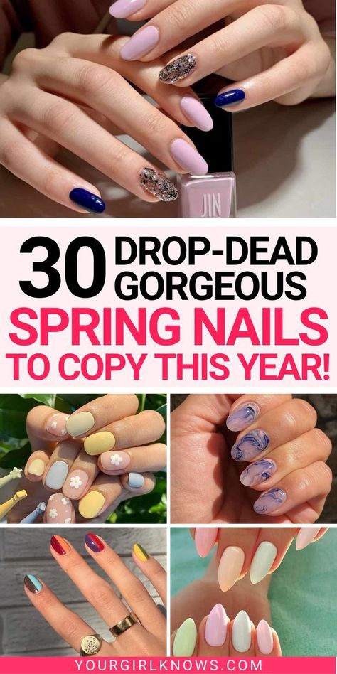 Nail Art // Nail art idea this spring. Spring Color For Nails, Spring Nails 2020 Gel Short, Springtime Nails 2023, Spring Inspired Nails Acrylic, Spring 2023 Gel Nails, Cute Spring Nail Designs For Short Nails, Spring Nails With Nail Art, Nail Color Ideas Spring Gel, Fun Nail Colors Spring