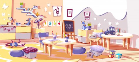 Kindergarten Montessori, Room Kindergarten, Kindergarten Interior, Cozy Scandinavian, Room Illustration, Children Drawing, Preschool Rooms, Drawing Pencils, Kids Background