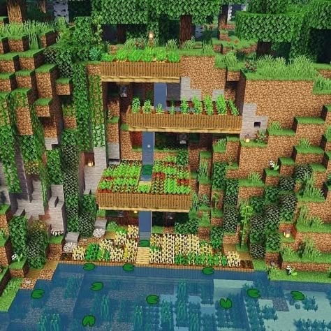 @minecraft.architects on Instagram: “Love the idea of a tiered mountain farm and having the water cascade down the layers makes the look even better. The bamboo and leaves…” Cute Minecraft Farm Ideas, Minecraft Farm Ideas, Case Minecraft, Minecraft Houses Survival, Minecraft Things, Minecraft House Plans, Bangunan Minecraft, Minecraft Farm, Minecraft Cottage