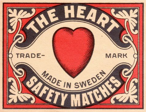 Matchbook Design, Vintage Sweden, Contemporary Retro, Logos Retro, Etiquette Vintage, Label Art, Heart Brand, Matchbox Label, Miss Moss