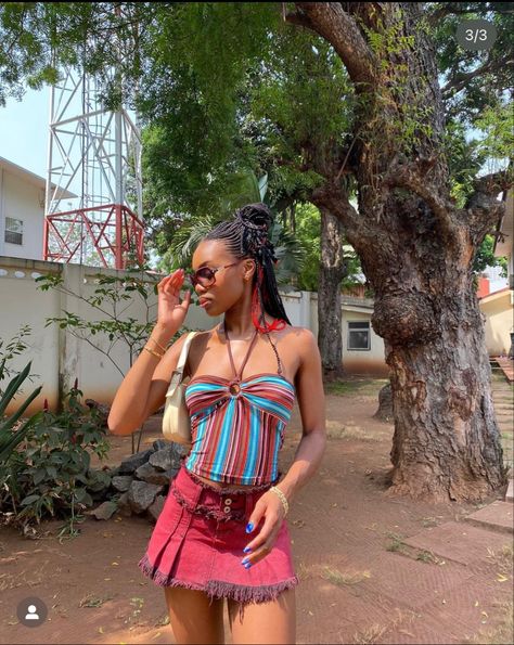 y2k , braids , Nollywood , African vibes , Nigerian vibes Halter Cami Top, Indie Festival, Striped Halter Top, Halter Vest, Off Shoulder T Shirt, Y2k Casual, Vintage Crop Tops, Streetwear Summer, Top Halter