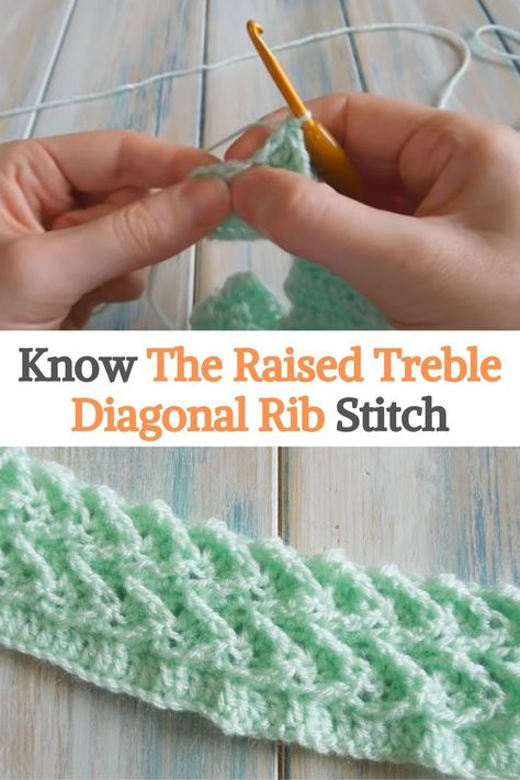 Stitchfiddle Stitch Patterns, Crochet Raised Stitches, Rib Crochet Stitch, Beginners Crochet Blanket, Diagonal Rib Stitch, Textured Crochet Stitches, Crochet Stitch Patterns, Stitches Pattern, Treble Crochet