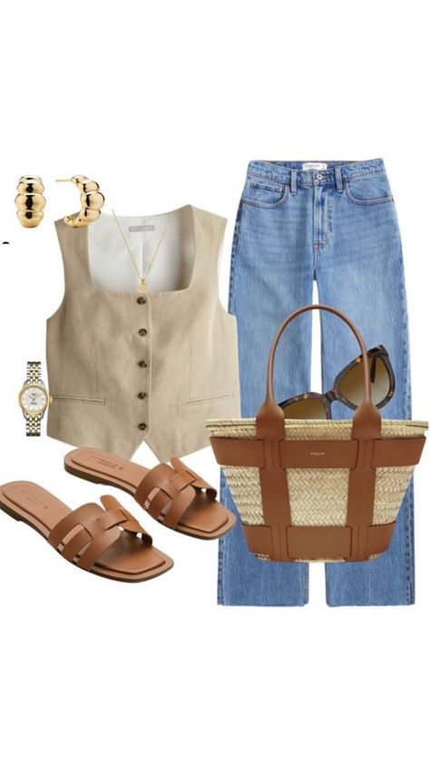 Outfit Fresco, Denmark Style, Breakfast Outfit, Dinner Outfit Summer, Chic Capsule Wardrobe, Date Outfit Summer, Beige Vest, Boho Summer Outfits, Timeless Outfits