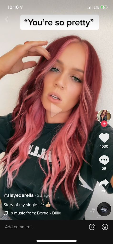 Red And Pink Halo Hair, Magenta Hair With Blonde Money Piece, Copper Hair Pink Money Piece, Pink And Auburn Hair, Blonde And Red Hair Peekaboo, Copper Hair With Pink Money Piece, Pastel Pink Money Piece Hair, Red With Pink Money Piece, Pink Hair With Money Piece