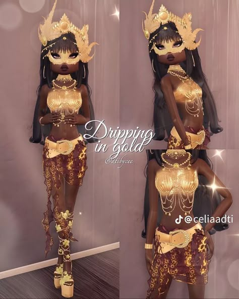 Fansty Outfit Dress To Impress, Your Culture Dress To Impress America, Di Crystal Fascination, Di Dripping In Gold, Dress To Impress Dripping In Gold Theme, Dripping In Gold Outfit, Favourite Item Dress To Impress, Dripping In Gold Dress To Impress, Natali Germanotta