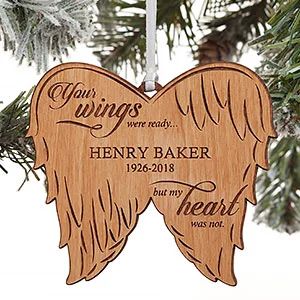 Angel Wings Memorial, Christmas In Heaven, Laser Engraved Ideas, Personalized Pet Memorial, Wood Burning Crafts, Celtic Tattoos, Memorial Tattoos, Custom Christmas Ornaments, Wood Christmas Ornaments