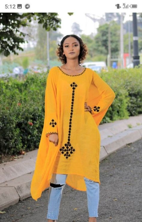 Simple habesha kemis Dress Short Green, Green Dress Summer, Long Yellow Dress, Ethiopian Fashion, Eritrean Dress, Cultural Dress, Yellow Long Dress, Yellow Outfits, Ethiopian Clothing