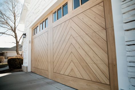 Shoreline Garage Doors by Vidor Door Lake House Garage Doors, Herringbone Wood Garage Door, Vidor Garage Doors, Wood Like Garage Doors, Garage Doors Faux Wood, Chevron Garage Door, Chi Natural Oak Garage Door, Walnut Garage Door White House, Scandinavian Garage Door