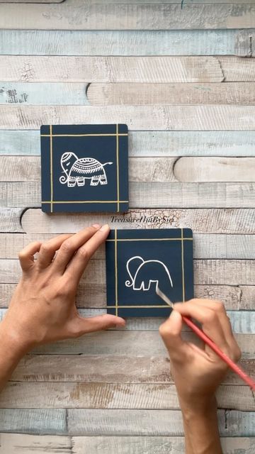 TreasureHutBySiri on Instagram: "Back after a short break… was fully occupied with soumith’s 1st birthday celebrations 🎉🎊… In frame - Madhubani inspired Elephant motif coasters… #elephant #coasters #wooden #indianhandicrafts #indianfolkart #trending #reels #instareels #newyearnewgoals #freeshipping" Elephant Coasters, Coasters Wooden, Elephant Motif, Warli Art, Elephant Drawing, Trending Reels, Tea Coaster, Elephant Painting, Indian Folk Art