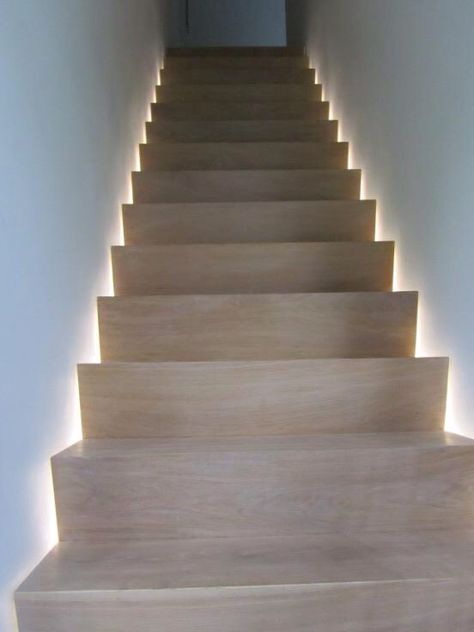 Led Shelving Lighting, Staircase Lighting Ideas, Stairs Lighting, Stair Paneling, Delta House, Stairway Lighting, Staircase Lighting, Stair Lighting, Wooden Staircases