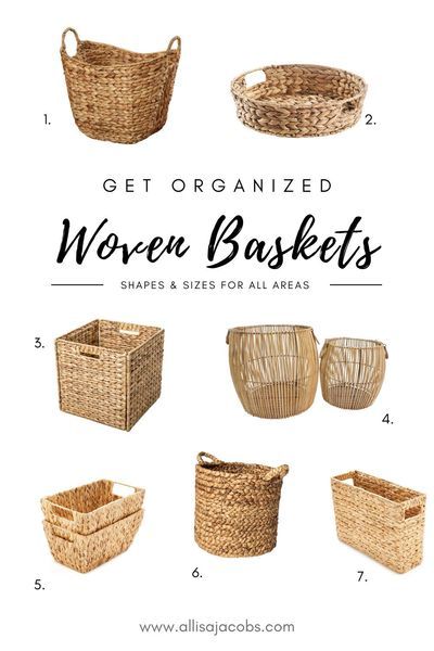 Round up of woven baskets to organize any space - I love using baskets to add texture and warmth to a room, the perfect home decor with both form & function! #wovebasketdecor #wovenbasketsstorage #basketdecorideas Small Basket Decor Ideas, Small Basket Decor, Allisa Jacobs, Wicker Basket Decor, Basket Decor Ideas, Woven Basket Decor, Farmhouse Accessories, Woven Trays, Baskets For Shelves