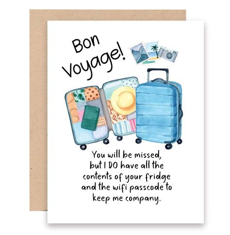 Bon Voyage Cards, Book Pins, Funny Greetings, Travel Cards, Funny Greeting Cards, Pretty Packaging, Colored Envelopes, Gifts For My Wife, Engagement Cards