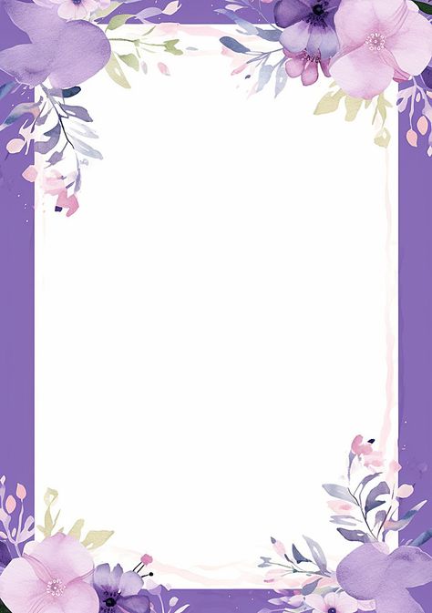 Purple Frame Background, Purple Border Design, Purple Flower Frame, Watercolor Background Wallpaper, Purple Background Images, Purple Flower Background, Plant Watercolor, Pad Paper, Purple Frame