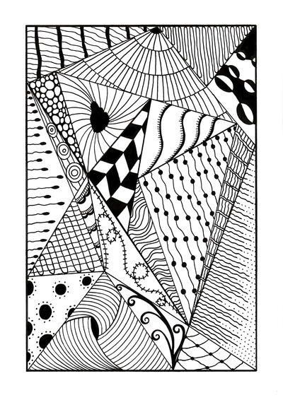 Page Filled With Doodles, Trippy Zentangle, Unique Zentangle Drawings, Abstract Art Drawing, Geometric Design Pattern, Zantangle Art, Geometric Coloring Pages, Stitch Coloring Pages, Zentangle Pattern