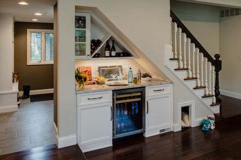 Northville Transitional Home Renovation - Transitional - Staircase - Detroit - by Epiphany Kitchens | Houzz Under Stairs Bar, Stairs Pictures, Bar Under Stairs, Transitional Staircase, Under Stair, Transitional Home, Best Bar, Beverage Center, Home Bar Designs