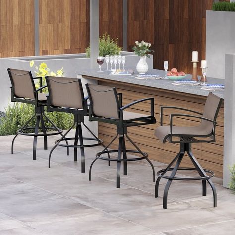 Outdoor Swivel Bar Stools Sunbrella Textilene Aluminum Patio Bar Chairs - On Sale - Bed Bath & Beyond - 40699008 Patio Bar Stools, 2024 Ideas, Bar Patio, Garden Porch, Swivel Counter Stools, Aluminum Patio, Counter Chairs, Outdoor Bar Stools, Cafe Style