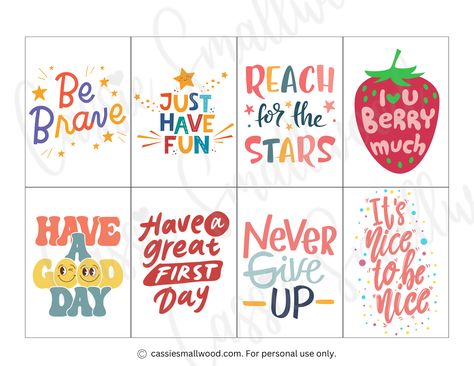 free printable cute lunch notes for kids with words of encouragement Printable Lunch Box Notes Kindergarten, First Day Of School Lunch Box Notes, First Day Of School Lunch Notes, Lunchbox Notes For Kindergarteners, School Lunch Notes, Notes For Kids Lunches, Kids Lunch Box Notes, Lunchbox Notes For Kids, Pen Pal Kit